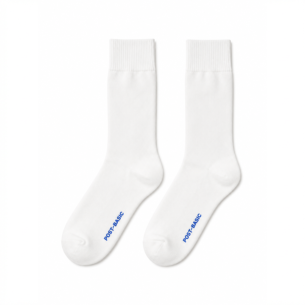Post-Basic Junpaku White unisex everyday essential crew socks